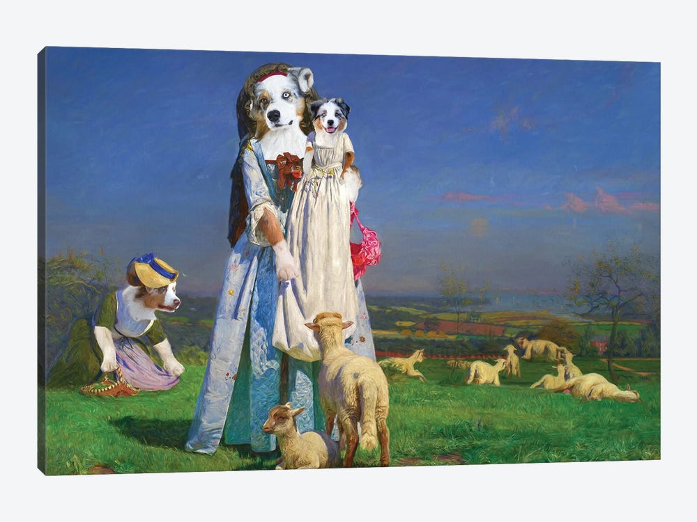 Australian Shepherd The Pretty Baa Lambs 1-piece Canvas Art Print
