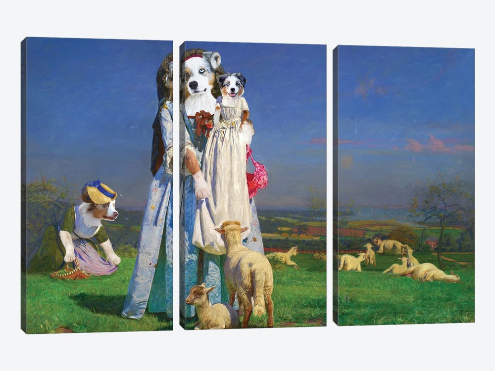 Australian Shepherd The Pretty Baa Lambs by Nobility Dogs 3-piece Canvas Print