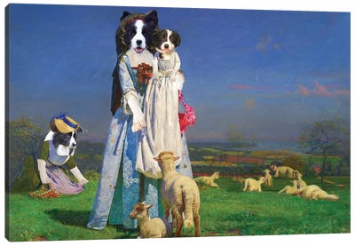 Border Collie The Pretty Baa Lambs Canvas Art Print - Border Collie Art