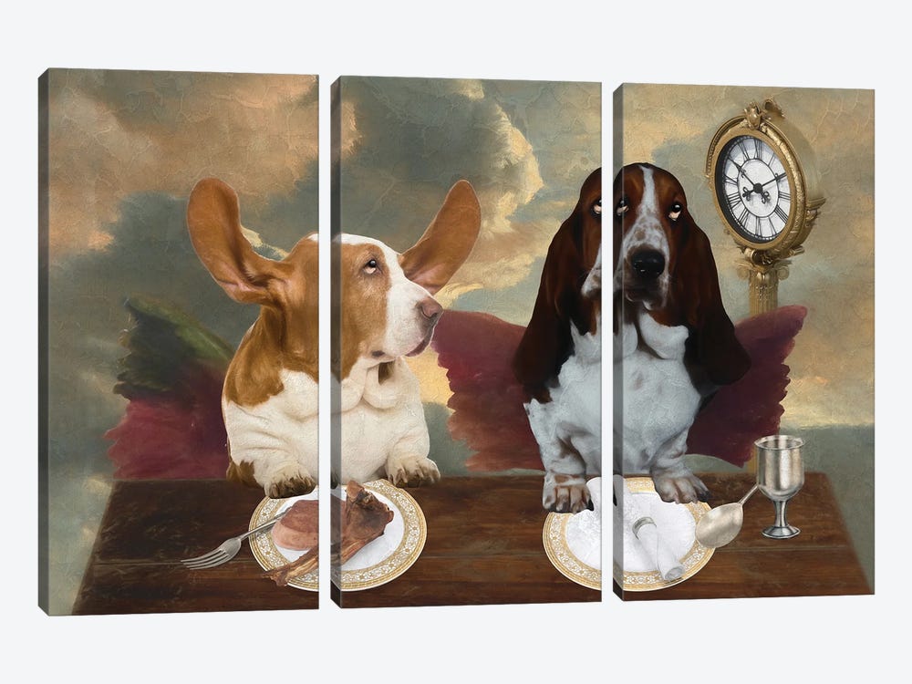 Basset Hound Cherub Lunch Time by Nobility Dogs 3-piece Canvas Art