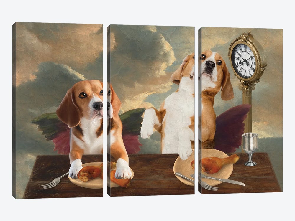 Beagle Cherub Lunch Time by Nobility Dogs 3-piece Canvas Print