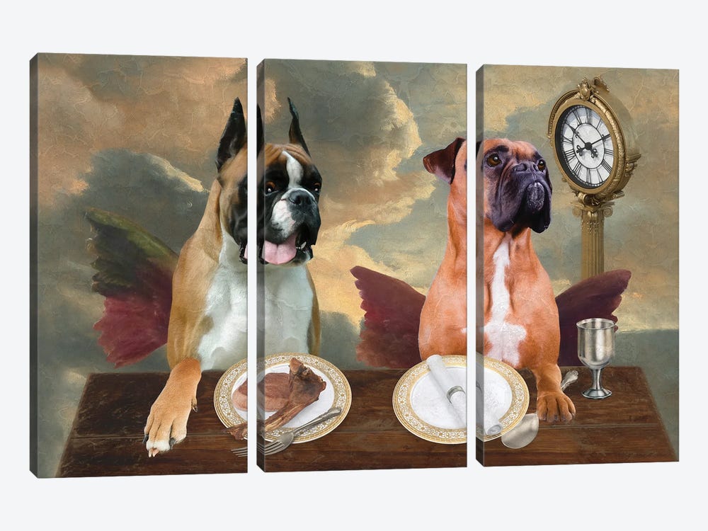 Boxer Dog Cherub Lunch Time by Nobility Dogs 3-piece Canvas Art