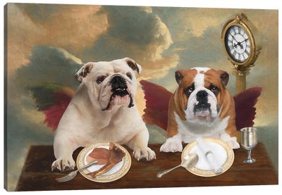 English Bulldog Cherub Lunch Time Canvas Art Print - French Bulldog Art