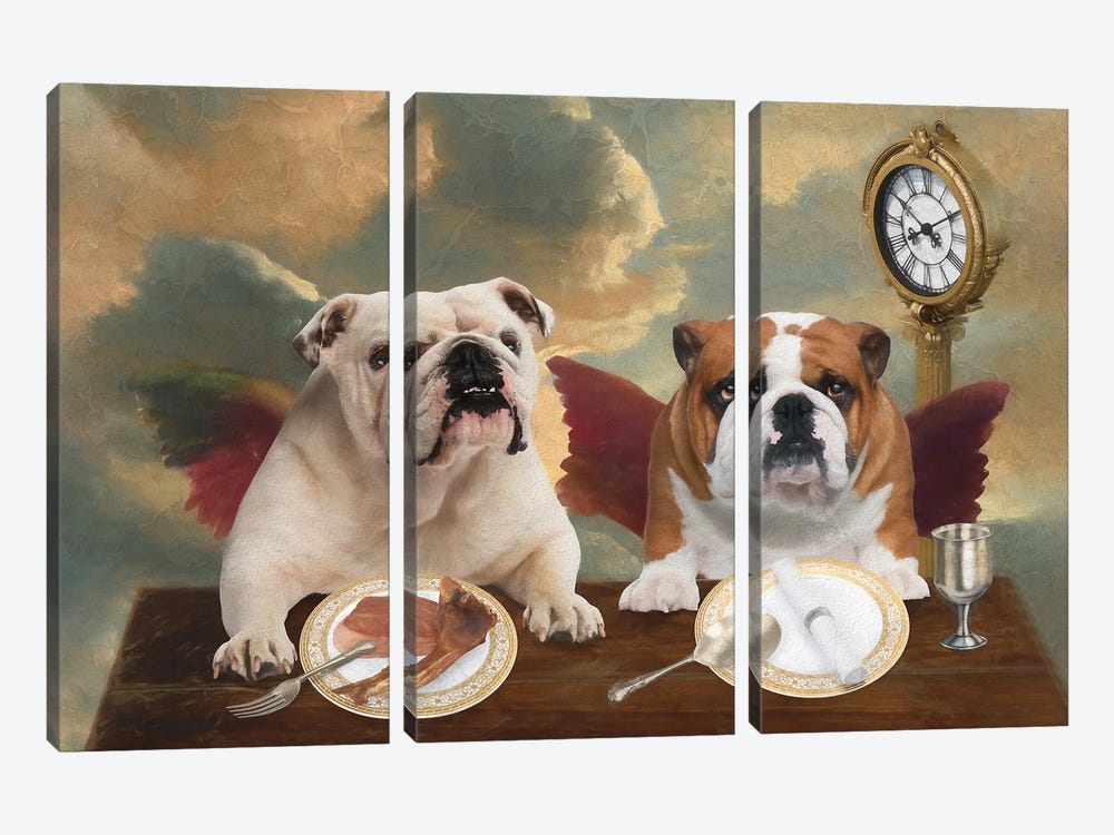 English Bulldog Cherub Lunch Time by Nobility Dogs 3-piece Canvas Artwork