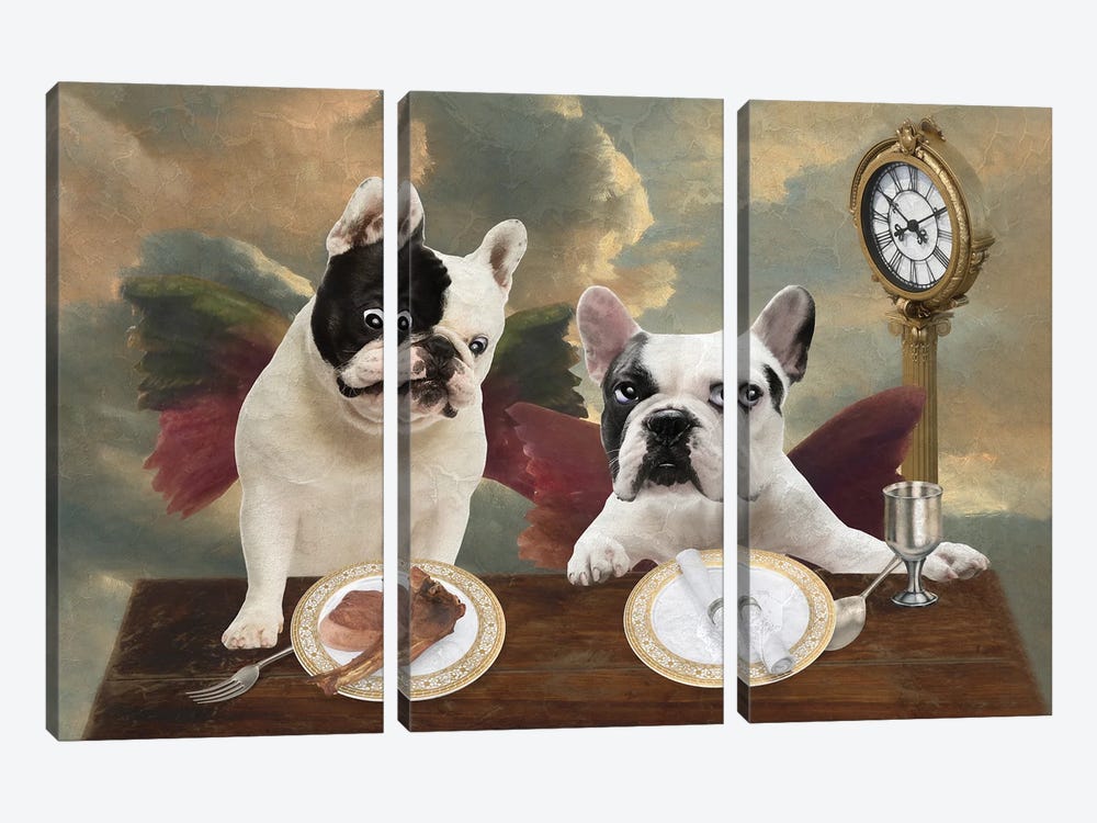 French Bulldog Cherub Lunch Time by Nobility Dogs 3-piece Canvas Art Print