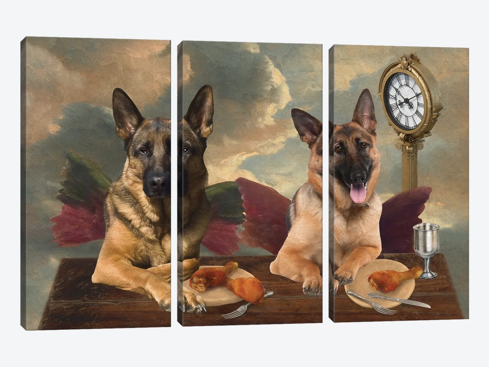 German Shepherd Cherub Lunch Time by Nobility Dogs 3-piece Canvas Artwork