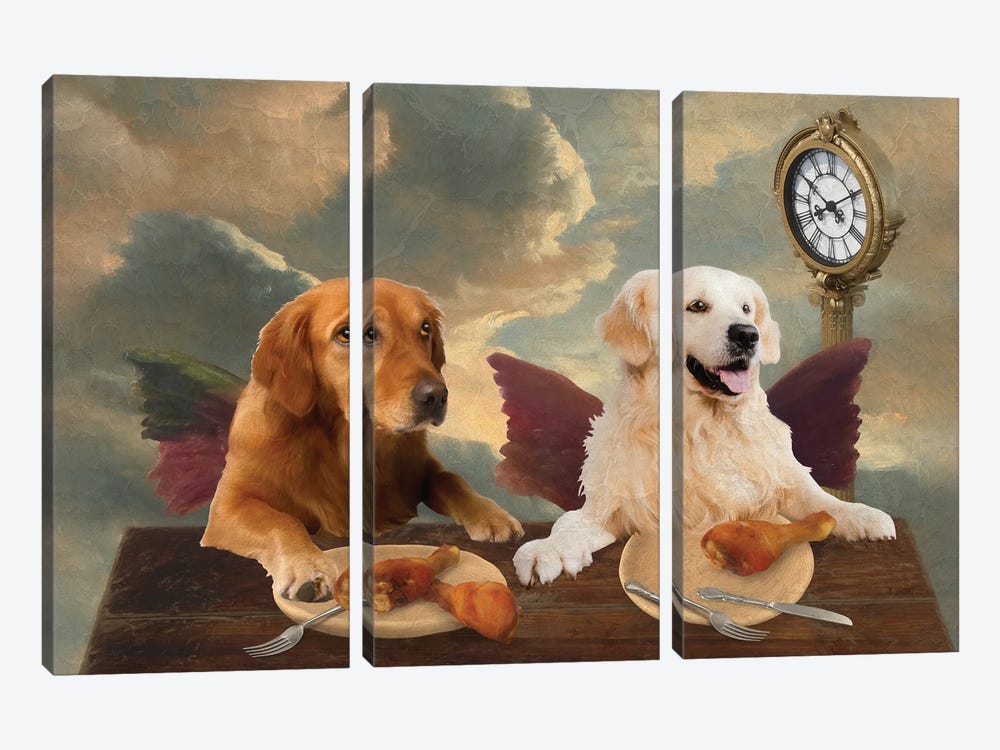 Golden Retriever Cherub Lunch Time by Nobility Dogs 3-piece Canvas Art Print
