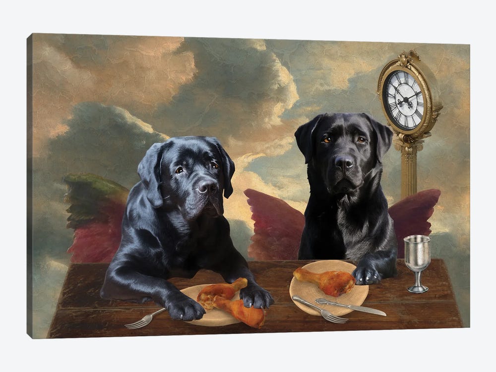 Black Labrador Retriever Cherub Lunch Time by Nobility Dogs 1-piece Canvas Wall Art