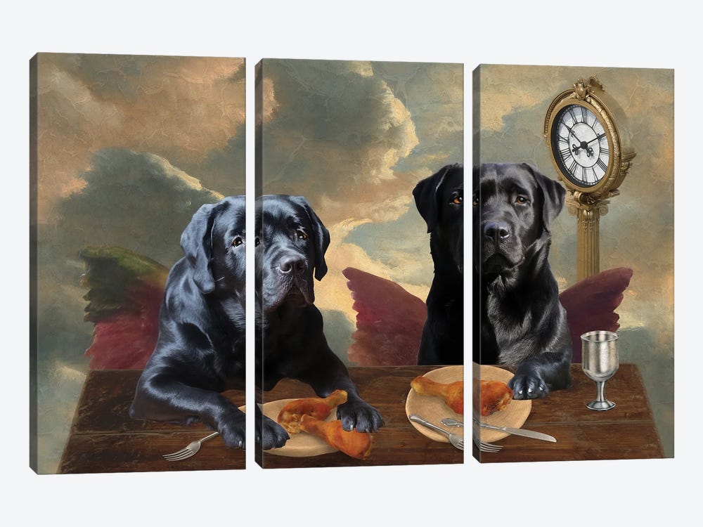 Black Labrador Retriever Cherub Lunch Time by Nobility Dogs 3-piece Canvas Wall Art