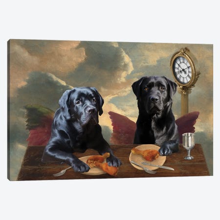Black Labrador Retriever Cherub Lunch Time Canvas Print #NDG1921} by Nobility Dogs Canvas Wall Art