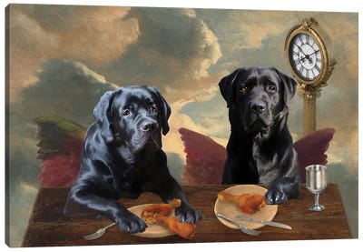 Black Labrador Retriever Cherub Lunch Time Canvas Art Print - Nobility Dogs
