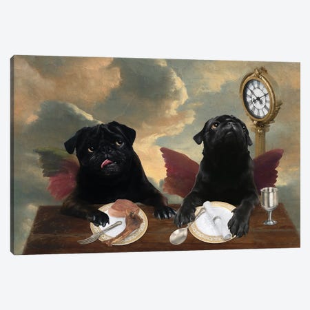 Black Pug Cherub Lunch Time Canvas Print #NDG1922} by Nobility Dogs Canvas Wall Art