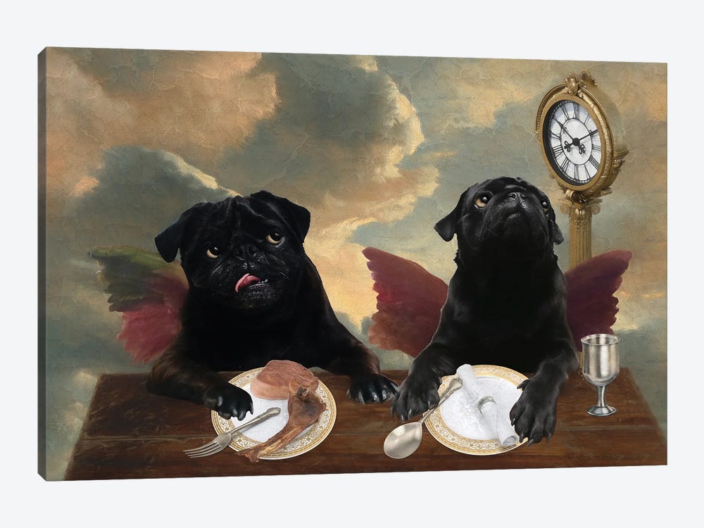 Black Pug Cherub Lunch Time by Nobility Dogs 1-piece Canvas Print