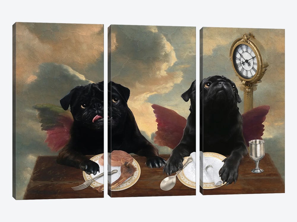 Black Pug Cherub Lunch Time by Nobility Dogs 3-piece Art Print