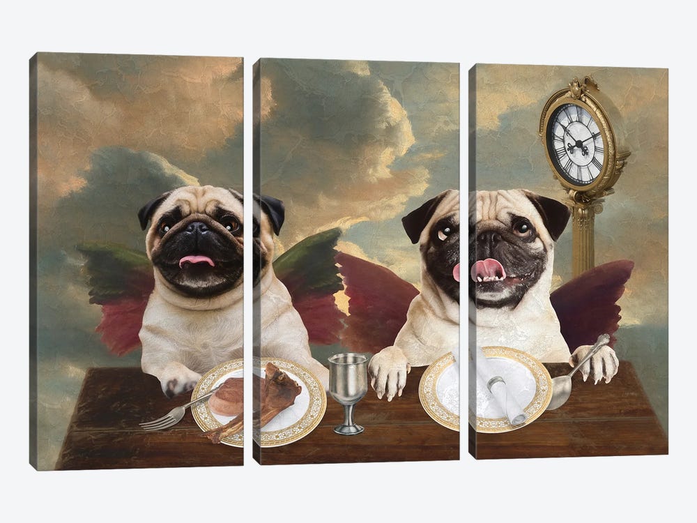 Pug Cherub Lunch Time by Nobility Dogs 3-piece Canvas Artwork