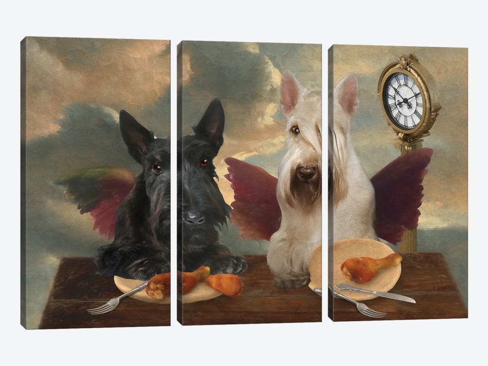 Scottish Terrier Cherub Lunch Time by Nobility Dogs 3-piece Canvas Art Print
