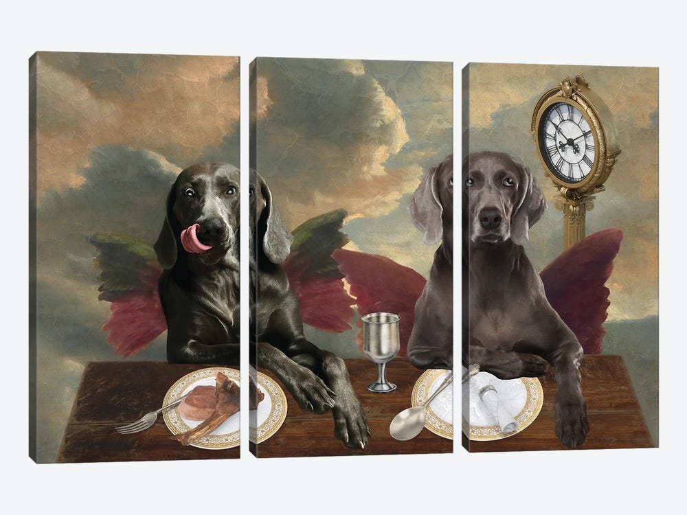 Weimaraner Cherub Lunch Time by Nobility Dogs 3-piece Canvas Print