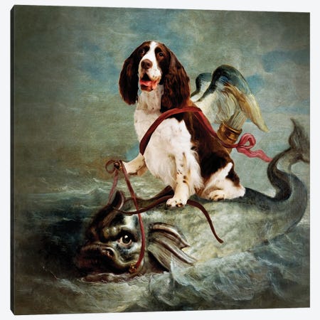 English Springer Spaniel Cupid Sailing On A Dolphin Canvas Print #NDG1927} by Nobility Dogs Art Print