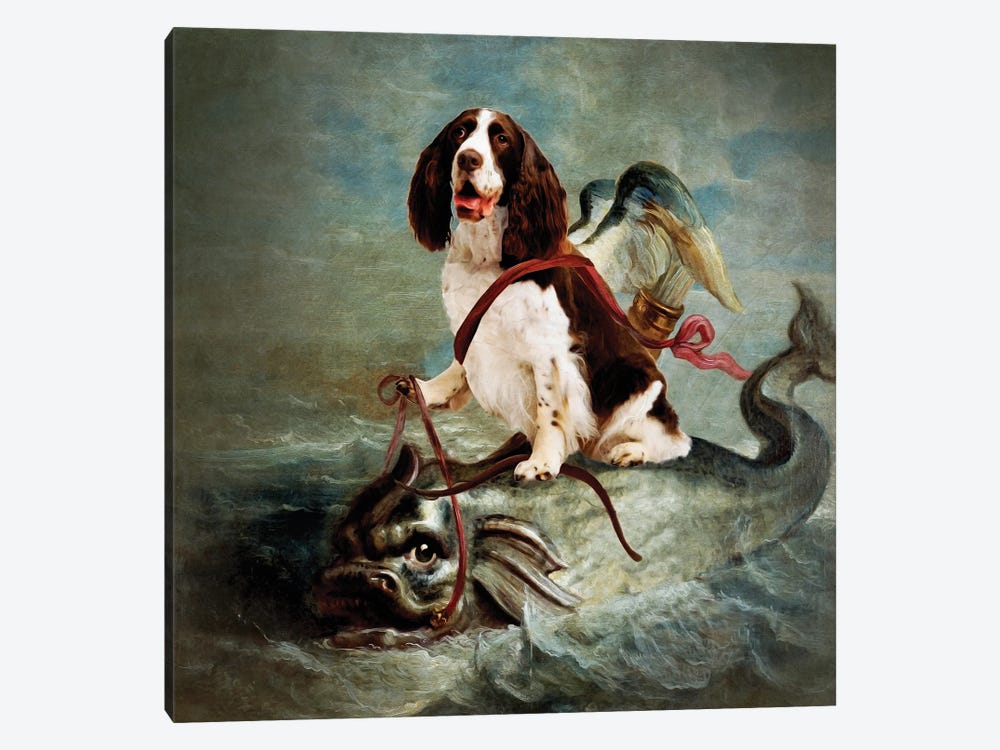 English Springer Spaniel Cupid Sailing On A Dolphin by Nobility Dogs 1-piece Canvas Art