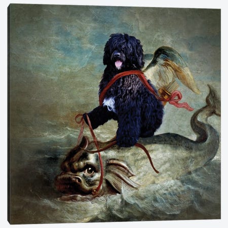 Portuguese Water Dog Cupid Sailing On A Dolphin Canvas Print #NDG1928} by Nobility Dogs Canvas Wall Art