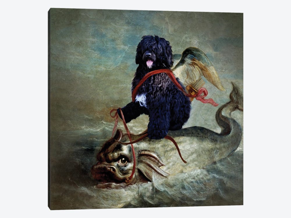 Portuguese Water Dog Cupid Sailing On A Dolphin by Nobility Dogs 1-piece Canvas Print