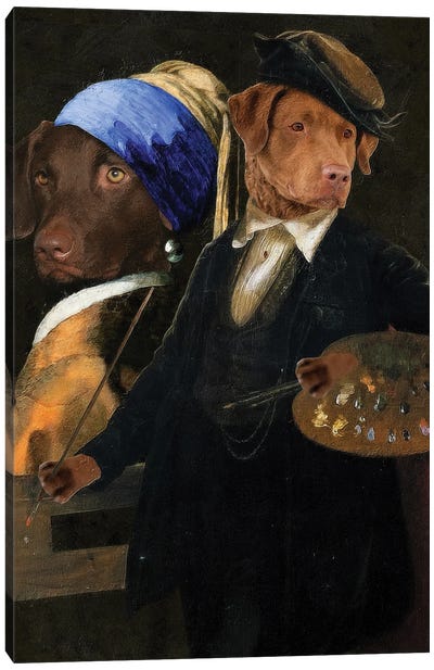 Chesapeake Bay Retriever Allegory Of Art I Canvas Art Print - Girl with a Pearl Earring Reimagined