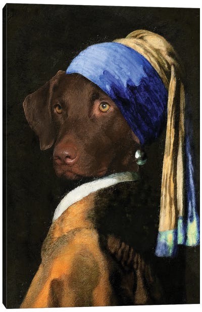 Chesapeake Bay Retriever Allegory Of Art II Canvas Art Print - Girl with a Pearl Earring Reimagined