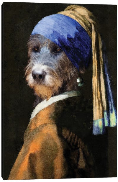 Irish Wolfhound Allegory Of Art II Canvas Art Print - Girl with a Pearl Earring Reimagined