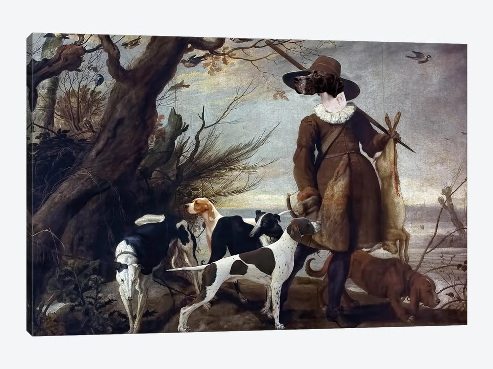 English Pointer Hunter With Dogs In A Landscape by Nobility Dogs 1-piece Canvas Print