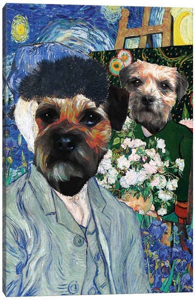 Border Terrier Allegory Of Art Van Gogh And Model I Canvas Art Print - Border Terrier Art
