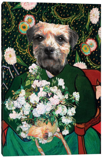 Border Terrier Allegory Of Art Van Gogh And Model II Canvas Art Print - Border Terrier Art