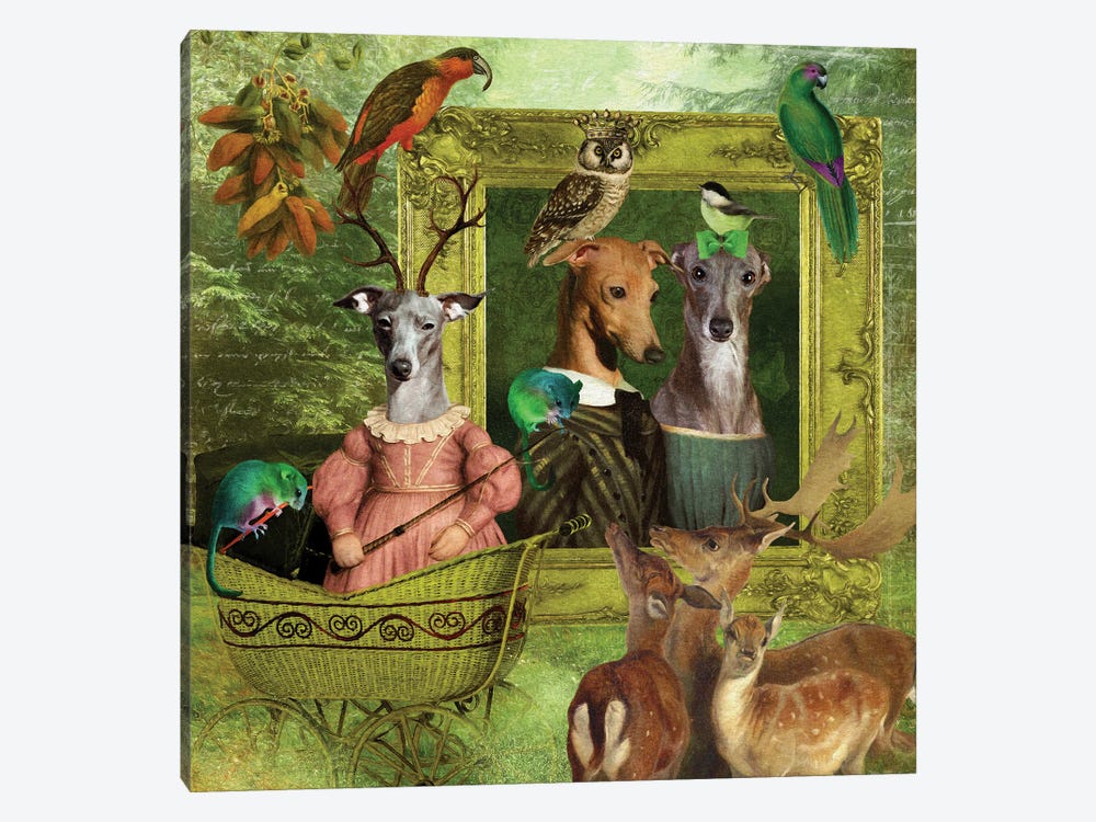 Italian Greyhound Woodland Family Portrait by Nobility Dogs 1-piece Canvas Wall Art