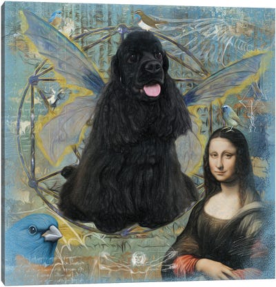 Black Cocker Spaniel Angel Da Vinci Canvas Art Print - Mona Lisa Reimagined