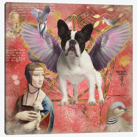 Pied French Bulldog Frenchie Angel Canvas Print #NDG19} by Nobility Dogs Canvas Art Print