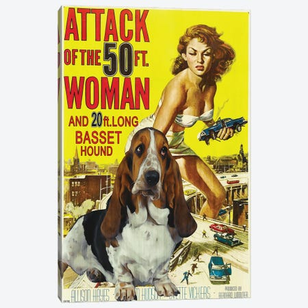 Basset Hound Attack Of The 50Ft Woman Canvas Print #NDG1} by Nobility Dogs Art Print
