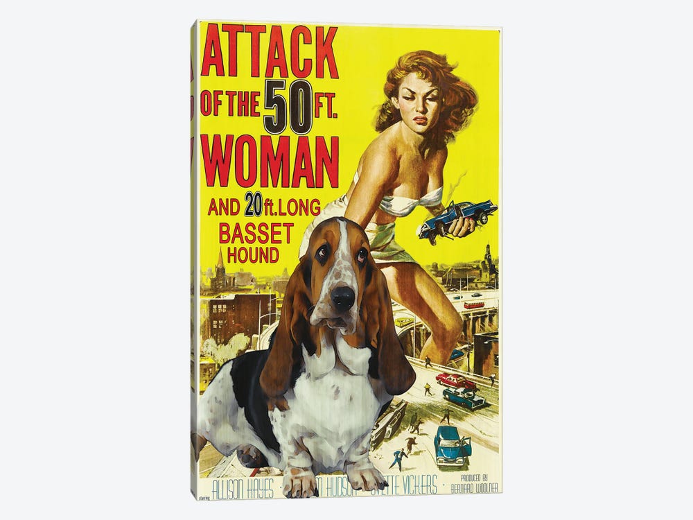 Basset Hound Attack Of The 50Ft Woman by Nobility Dogs 1-piece Canvas Art Print