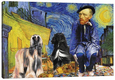 Afghan Hound Starry Night Café terrace Canvas Art Print - Van Gogh & Friends