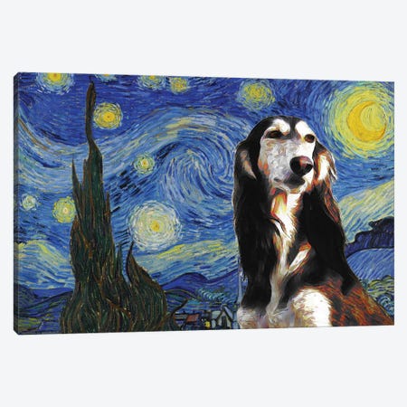 Saluki Starry Night Canvas Print #NDG2038} by Nobility Dogs Canvas Artwork