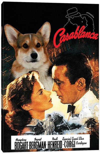 Cardigan Welsh Corgi Casablanca Canvas Art Print - Romance Movie Art