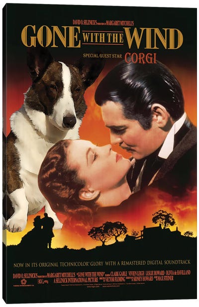 Cardigan Welsh Corgi Gone With The Wind Canvas Art Print - Vintage Movie Posters