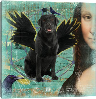 Black Labrador Retriever Angel Da Vinci Canvas Art Print - Mona Lisa Reimagined