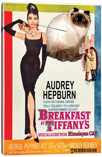 Himalayan Cat Breakfast At Tiffany Canvas Art Print - Classic Movie Art