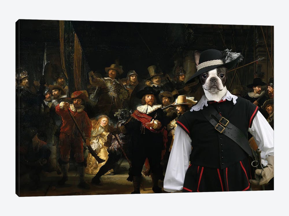 Boston Terrier The Night Watch by Nobility Dogs 1-piece Canvas Artwork