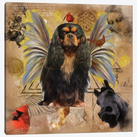 Cavalier King Charles Spaniel Black And Tan Angel Canvas Print #NDG214} by Nobility Dogs Canvas Artwork