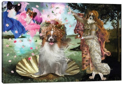 Papillon Dog The Birth Of Venus Canvas Art Print - Nobility Dogs