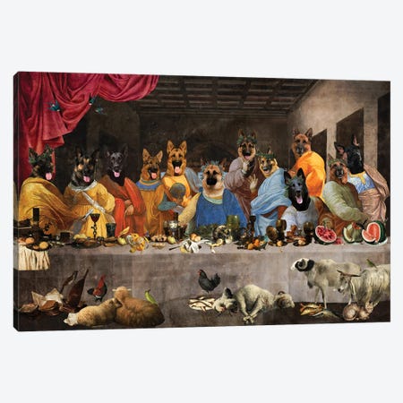 German Shepherd Last Supper Canvas Print #NDG2183} by Nobility Dogs Canvas Wall Art