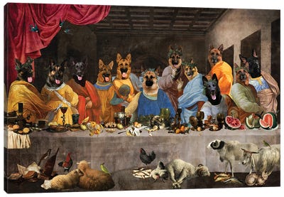 German Shepherd Last Supper Canvas Art Print - Nobility Dogs