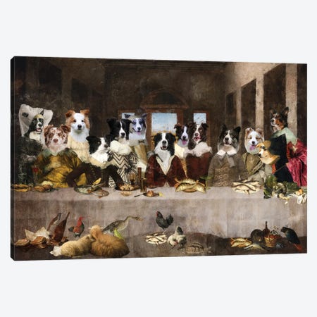 Border Collie Last Supper Canvas Print #NDG2184} by Nobility Dogs Canvas Art Print