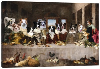 Border Collie Last Supper Canvas Art Print - Nobility Dogs