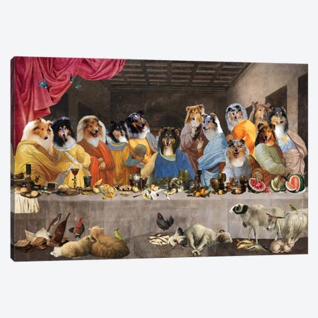 Rough Collie Last Supper Canvas Print #NDG2185} by Nobility Dogs Canvas Art Print